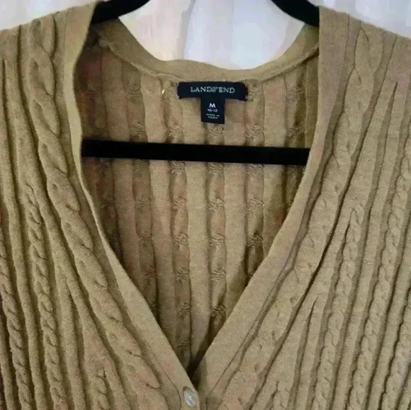 Lands End Cable Knit Cardigan Beige Girls Medium 10/12 - Picture 2 of 5